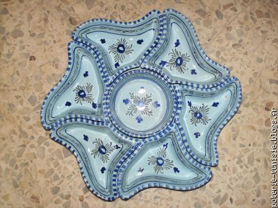 Service appéritif motif Rose couleur Turkoise décorée en bleu